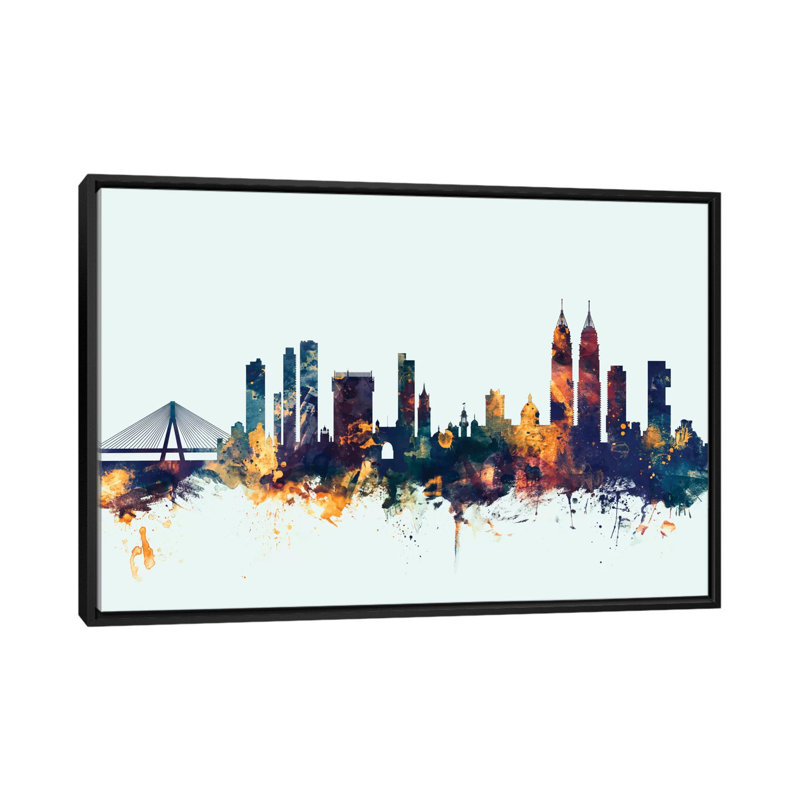 Skyline Series: Mumbai (Bombay), Inde, impression sur toile tendue en bleu, H 40 po x l 60 po x P 1,5 po, Pas de tapis