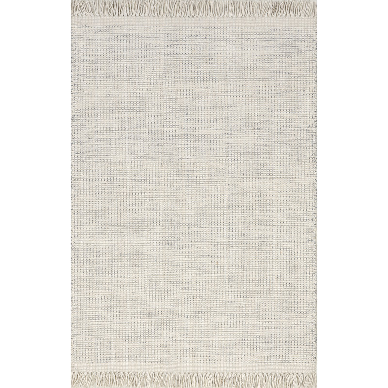 Handmade Ivory Wool Rectangular Area Rug with Fringe