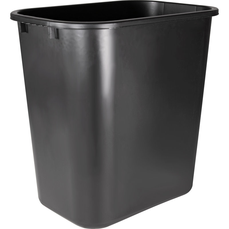 Black Rectangular Plastic Office Wastebasket 15"