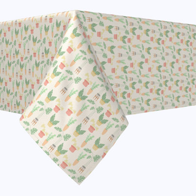 Square Tablecloth, 100% Cotton, 52X52", Potted Plants