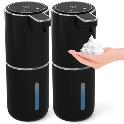 Automatic Foaming Soap Dispenser, Touchless Foam Soap Dispenser, 12.8oz Rechargeable Wall Mounted Smart for Bathroom and Kitchen Dish Soap, Easy for Toddlers, 2 Pack, (Black)