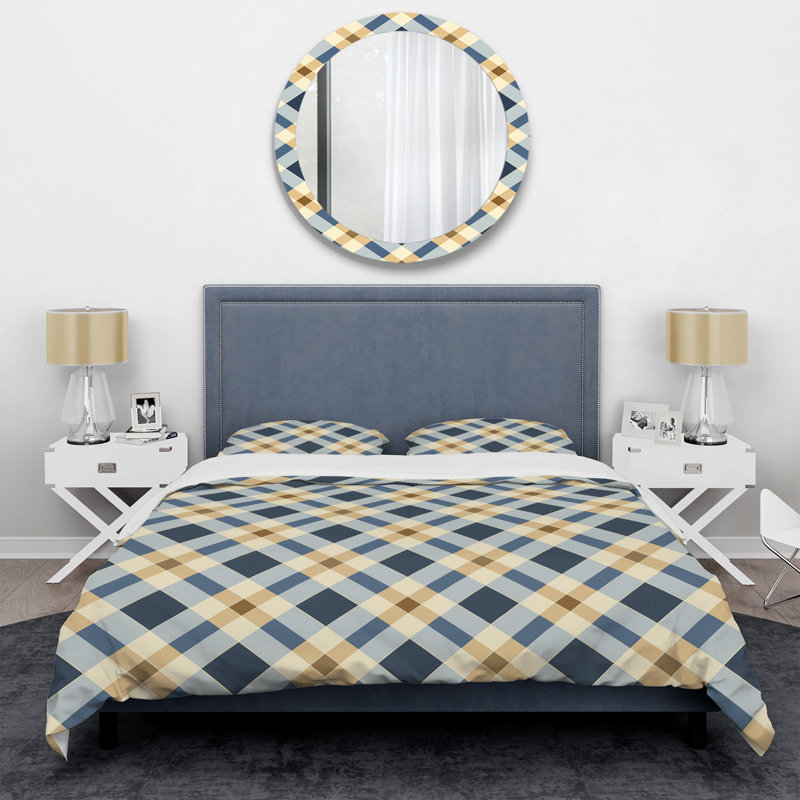 Ensemble de housse de couette moderne à imprimé vichy bleu marine I, Housse de couette très grand et 2 très grandes t