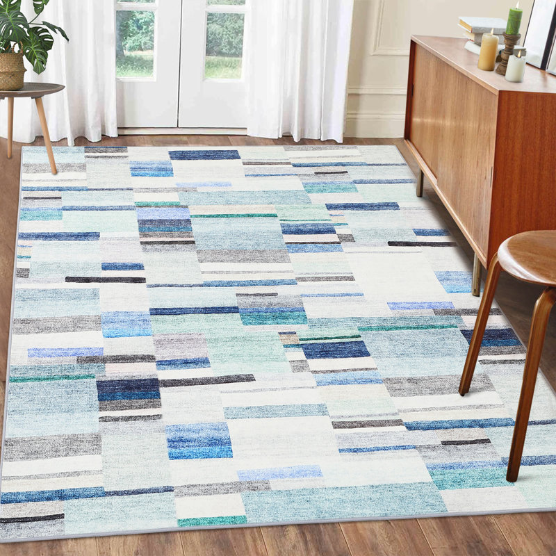 Tapis bleu / blanc / gris Eliina, Rectangle 4 pi x 6 pi