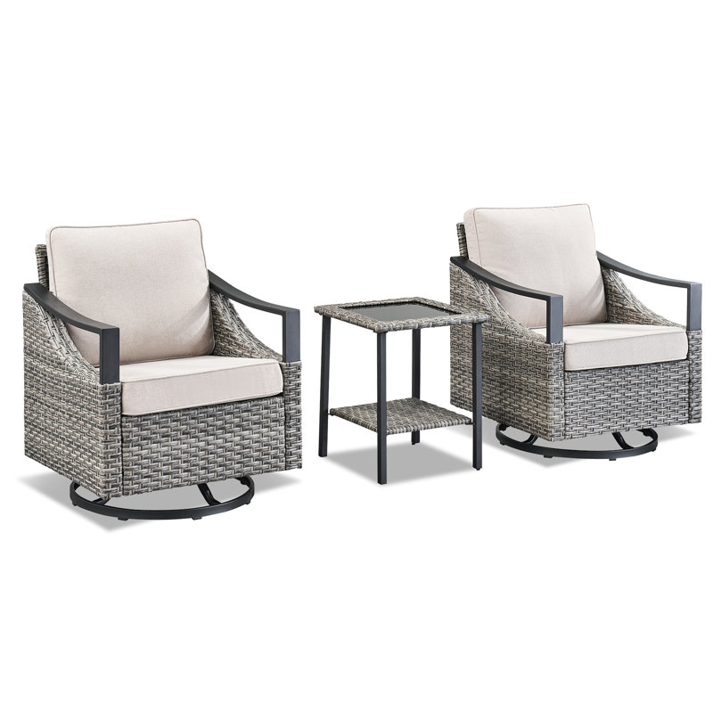 Ensemble de 3 meubles de patio pour l'extérieur, ensemble de 2 chaises pivotantes en rotin toutes saisons avec une table d'appoint élégante, ensemble de conversation pour patio, piscine, balcon, cour