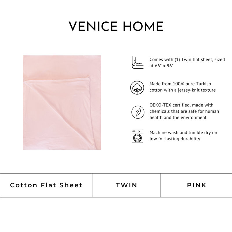 100% Cotton Jersey Knit Flat Sheet, Twin Flat Sheet, Pink