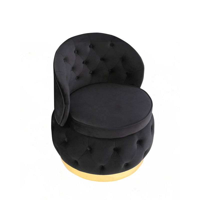 Swivel Cuddle Barrel Accent Storage Chairs, Black Velvet