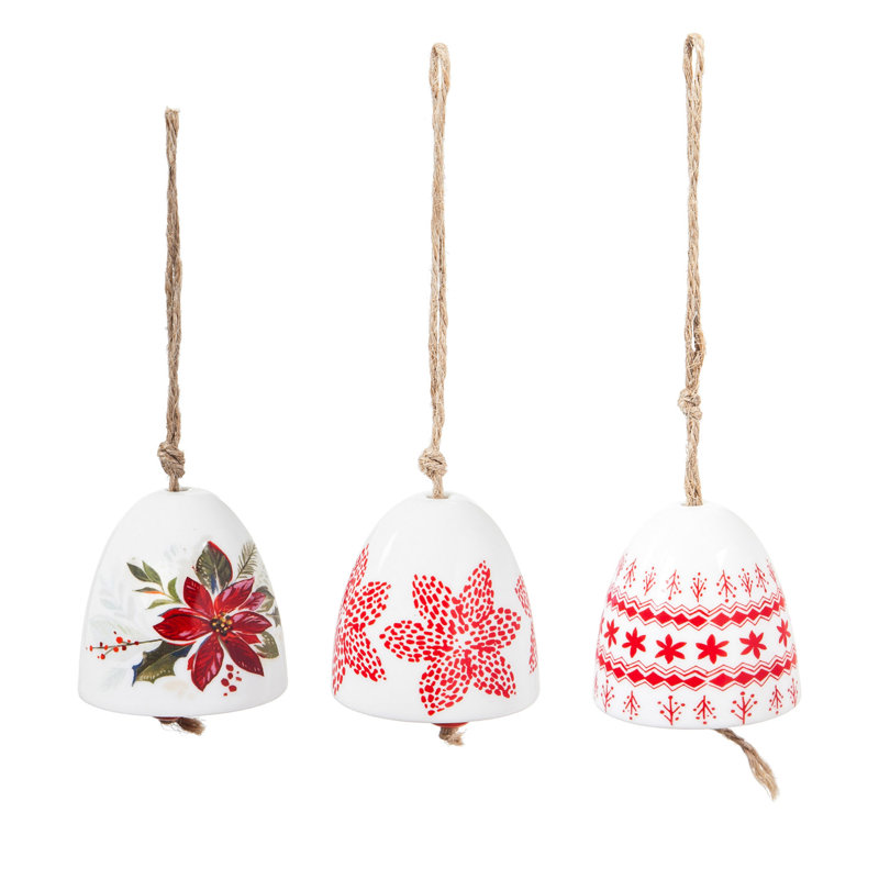 Ensemble d’ornement en céramique 3 pièces pour les fêtes en céramique bell et fleuri