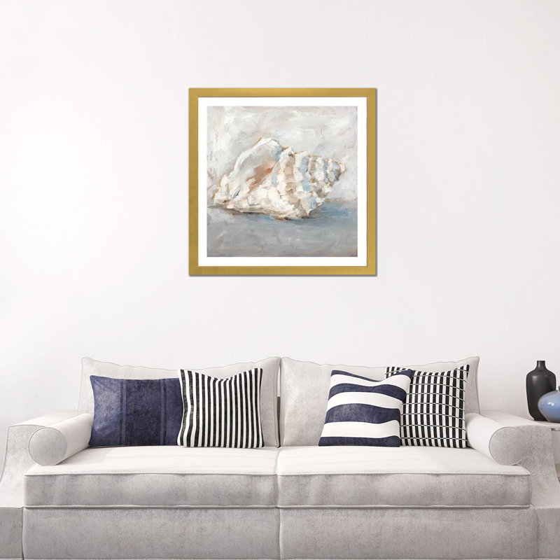« Blue Shell Study II » par Ethan Harper, reproduction d’art, H 24 po x l 24 po x p 1 po, Papier encadré doré, Blanc