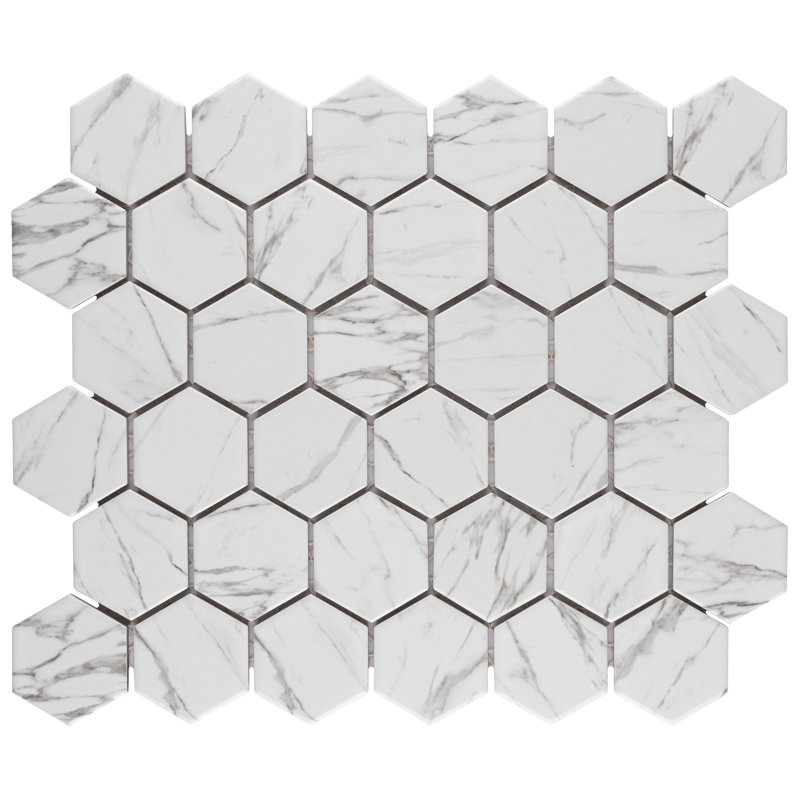 Flo 2" Hex White 11-1/8 in. x 12-5/8 in. Porcelain Mosaic Tile