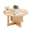 Table basse ronde en rotin tressé, style bohème moderne, avec rangement et pieds en bois naturel. Plateau en bois d'hévéa. Idéale pour la chambre et les petits espaces, ou le salon.