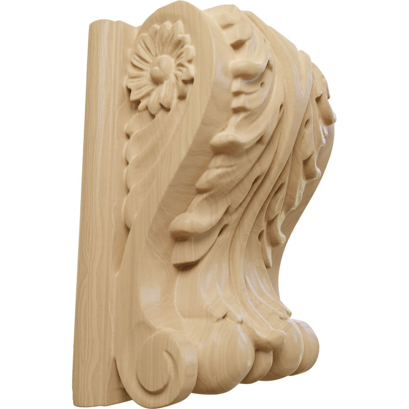 Bloc d'acanthe avec plaque corbeau en bois, Cerisier, H 5,5 po x l 4,25 po x P 2,5 po