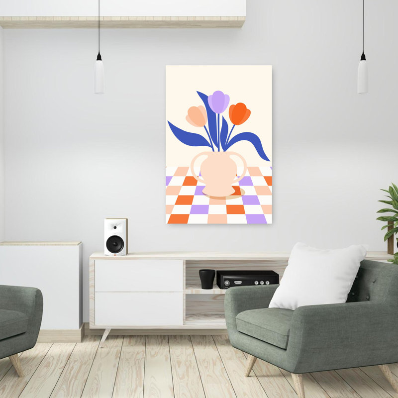Art contemporain avec art floral, H 36 po x l 24 po