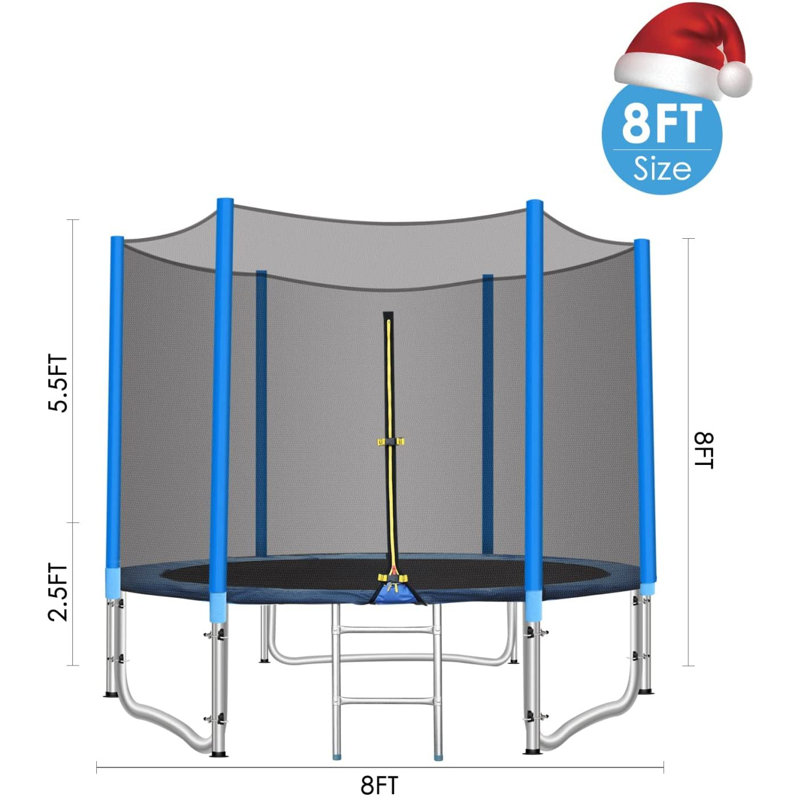 10' Hexagon Backyard Trampoline with Safety Enclosure, 8' H x 8' W x 8' D