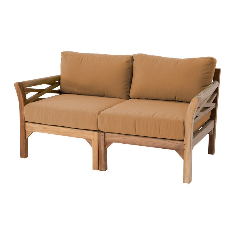 Monterey Teak Outdoor Loveseat with Sunbrella Cushions, Camel