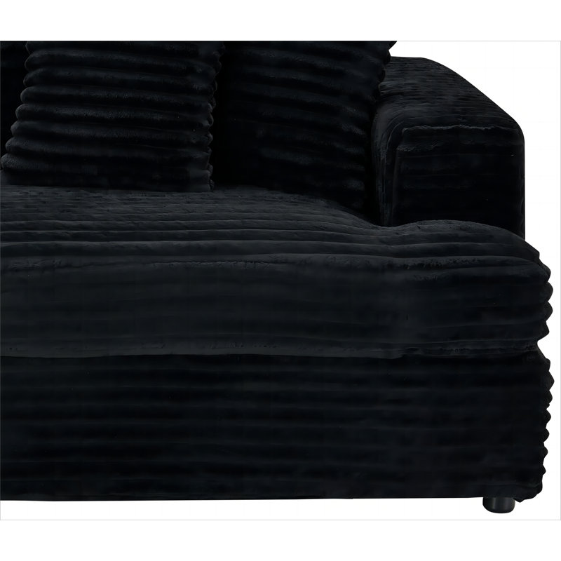 Canapé en velours 3 places avec 4 coussins décoratifs Corduroy, H 35 po x l 88,58 po x P 35 po, Velours côtelé noir