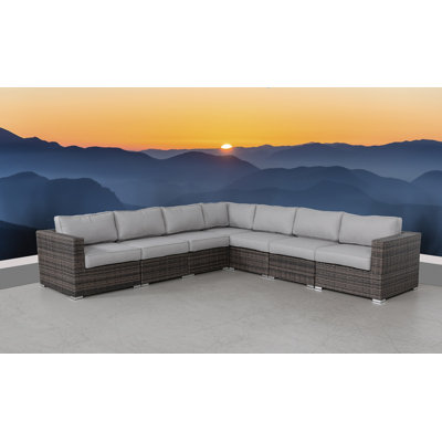 Foxtrot Fully Assembled 122'' Wide Outdoor Wicker Patio Sectional with Cushions