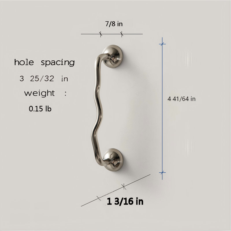 Solid Brass Wavy Cabinet Pulls Set, Multiple Sizes Available, Titanium Silver