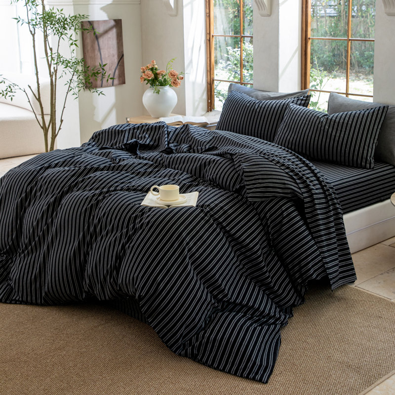 Ensemble de housse de couette à rayures XINMIANFANG, Full/Double, Double Stripe-Black/White