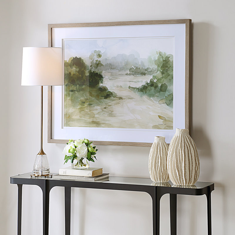 Warm Oak Framed Verdant Watercolor Landscape Print