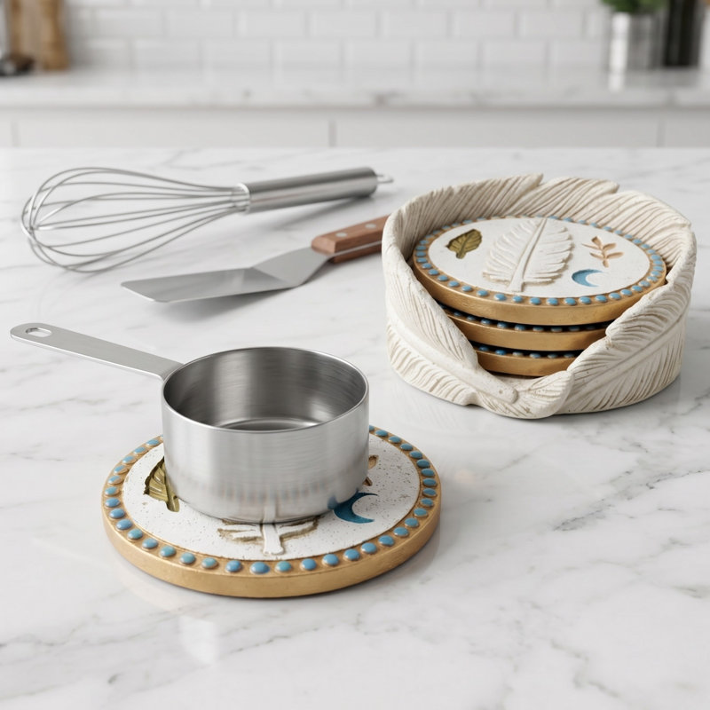 Ensemble de sous-verres en résine Boho Feather Moon