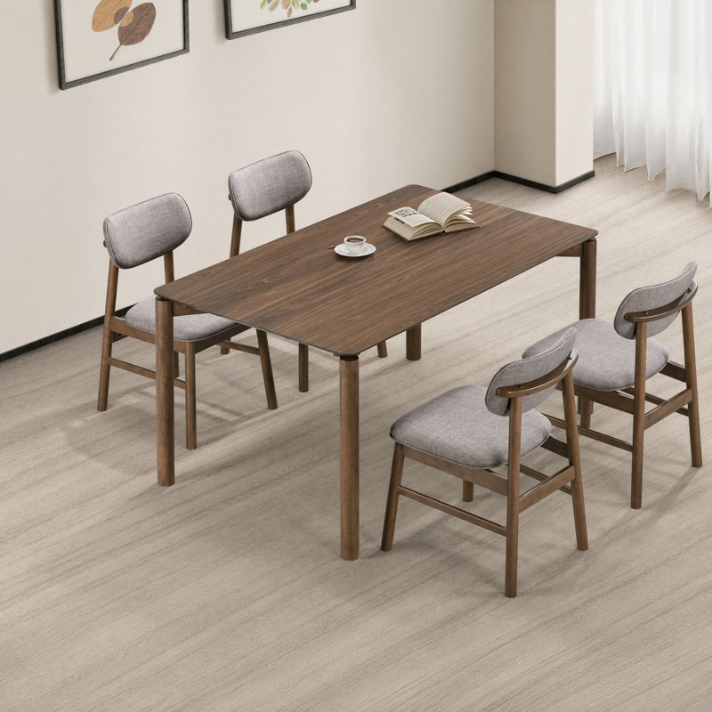 Ensemble de salle à manger en bois massif avec chaises rembourrées Willow, Brun, 4