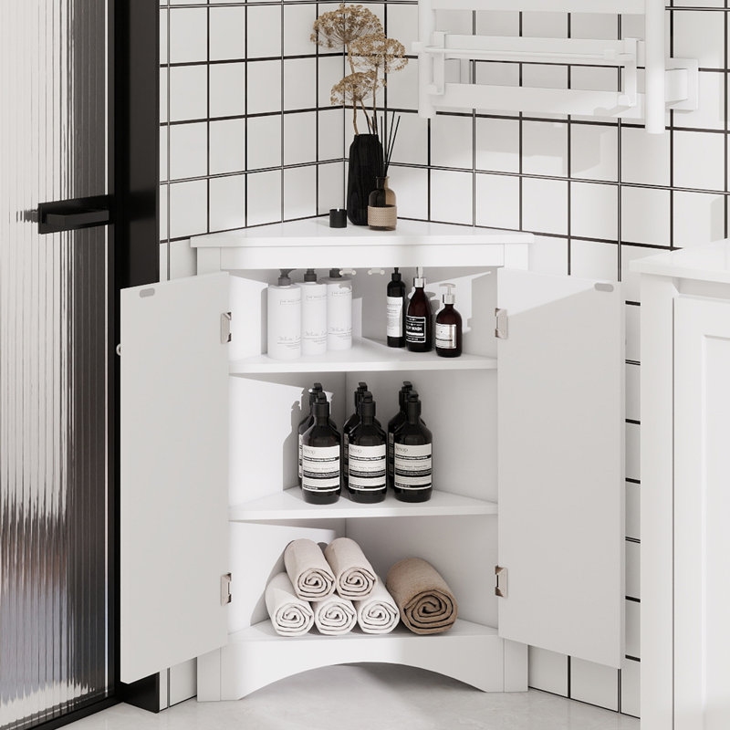 Armoire de rangement blanche triangulaire avec tablettes réglables, armoire de plancher autoportante pour la cuisine à domicile