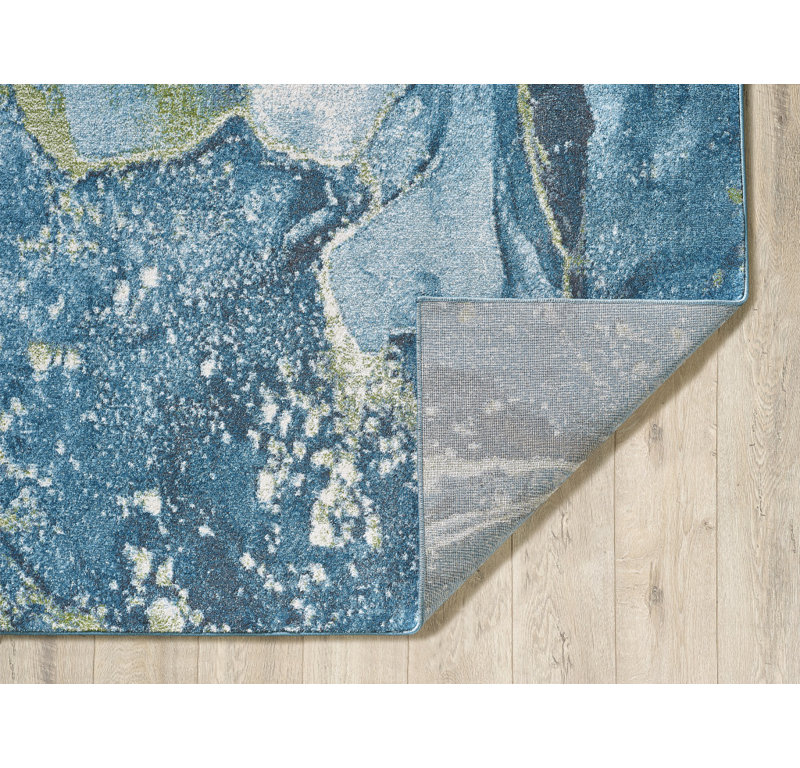 Tapis bleu sauge bleu moderne, Rectangle 3 pi x 5 pi