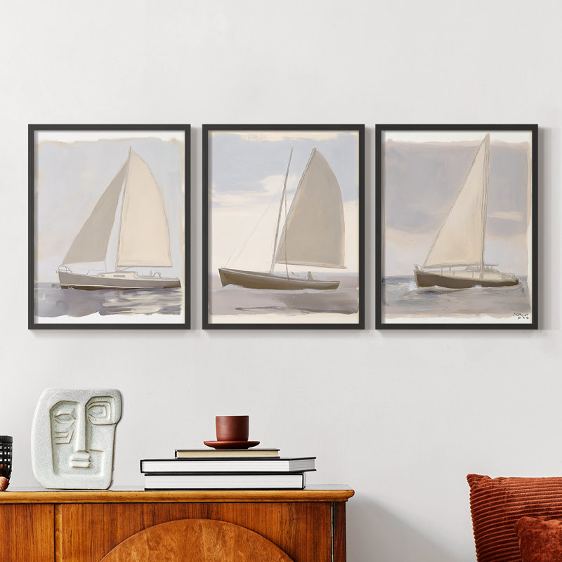 Série Sea and Shore - Ensemble de 3 estampes numériques - Prêt à accrocher, H 10 po x l 8 po, Noir