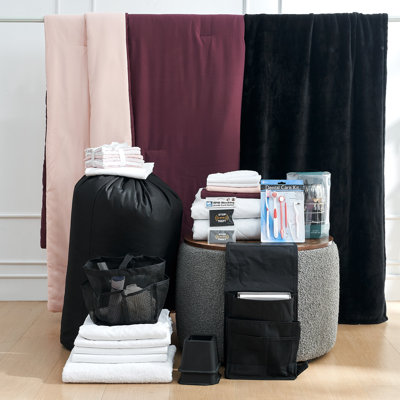 DormCo Packs 44 Piece Complete College Dorm Room Essentials and Twin XL Bedding Set