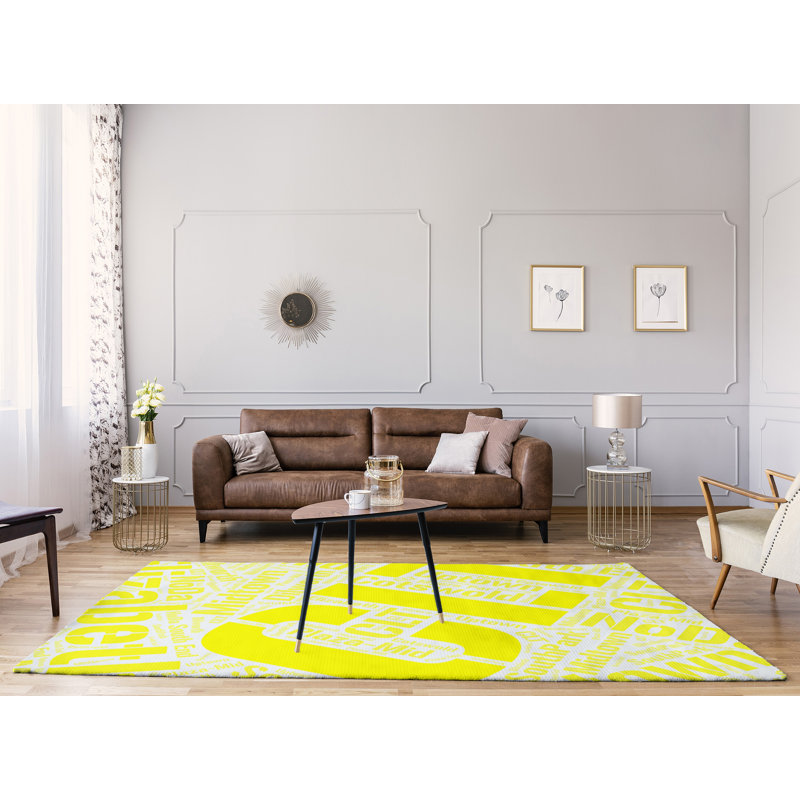 Tapis jaune barhood de à tissage plat rand cite city, Rectangle 8 pi x 10 pi