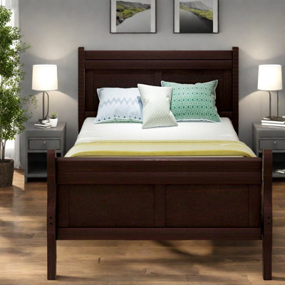 Lit simple en bois massif durable, style traîneau moderne pour la maison