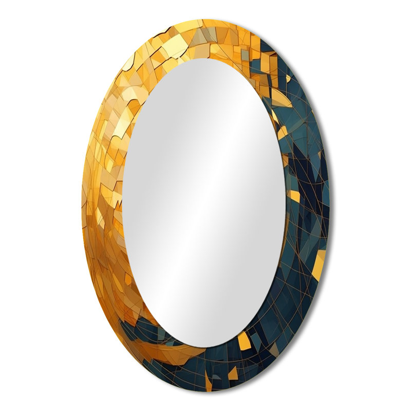 Gold And Black Cubist Visions VI - Gold Modern Oval Wall Mirror, 36" x 24"