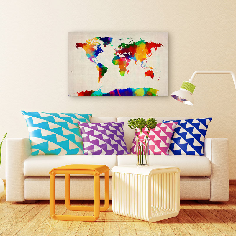 « éponge painting world map » par michael tompsett, impression sur toile, H 24 po x l 16 po