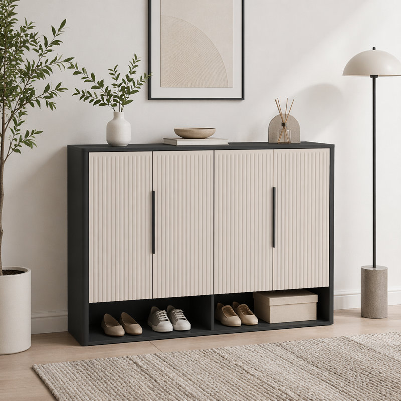 Armoire à chaussures avec 4 portes, Noir, jaune clair
