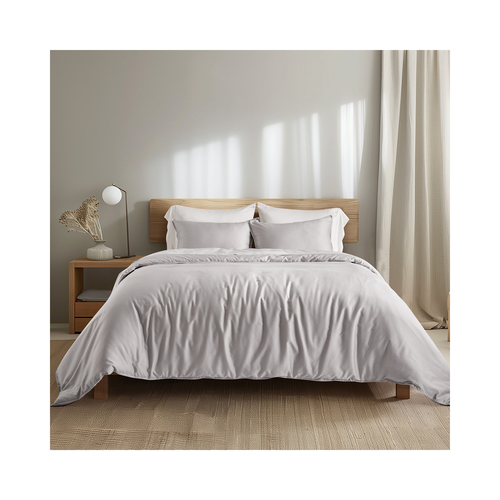 Cotton Tencel Duvet Cover Set, Frost Gray, Queen Duvet Cover + 2 Queen Shams