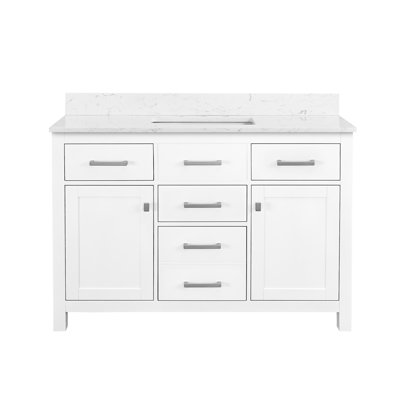 Meuble-lavabo de 48 pouces avec structure en bois de peuplier massif, lavabo blanc, fonction de fermeture en douceur, meuble-lavabo léger et autoportant, glissières, look moderne élégant