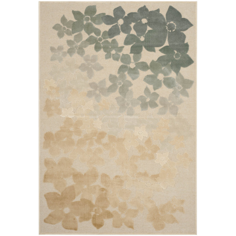 Tapis floral beige / gris Flower Field, Rectangle 5 pi 3 po x 7 pi 6 po