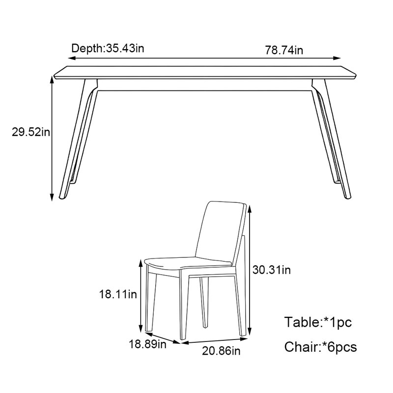 Ensemble de table de salle à manger ménage, H 29,52 po x L 78,74 po x l 35,43 po