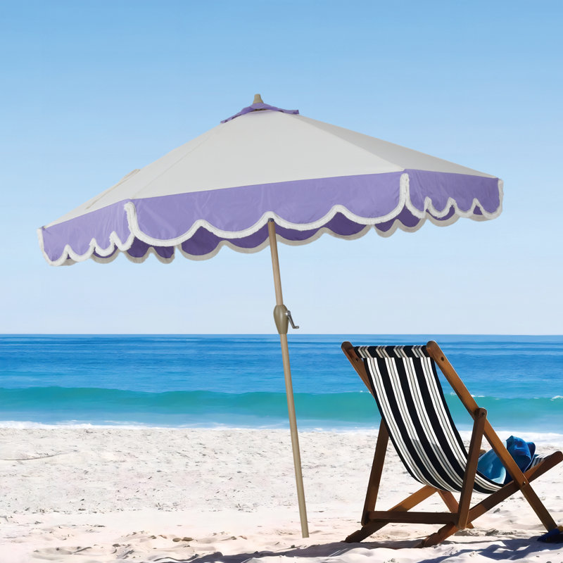 Parasol de patio avec manivelle, parasol d'extérieur avec 6 nervures en aluminium avec pampilles pour patio, terrasse, bord de piscine