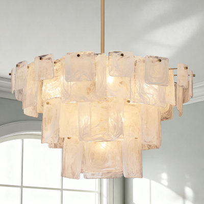 13- Light Dimmable 37’’ W 4 Tiered Cloud Glass Dining Room Chandelier