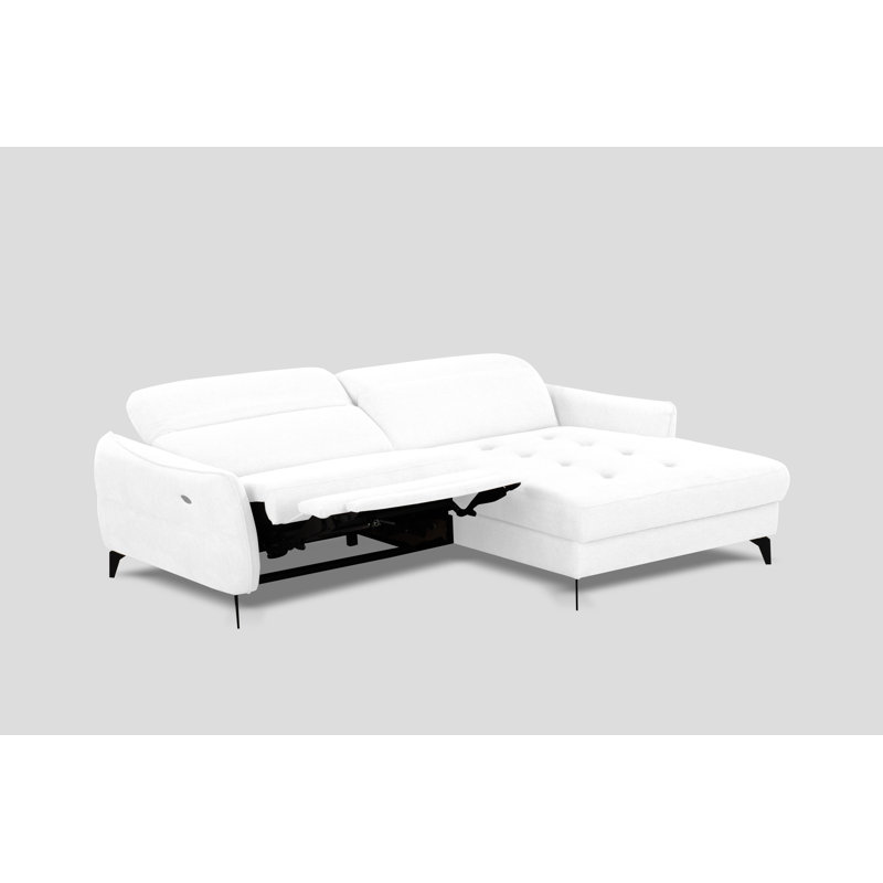 Morpeth Power Reclining Upholstered Corner Sofa in Chenille Fabric with Adjustable Headrests, Right Hand Facing, White