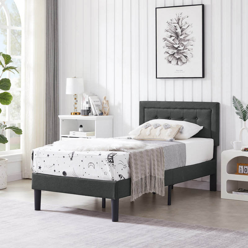 Structure de lit tapissier Kempst, Simple, Gris foncé
