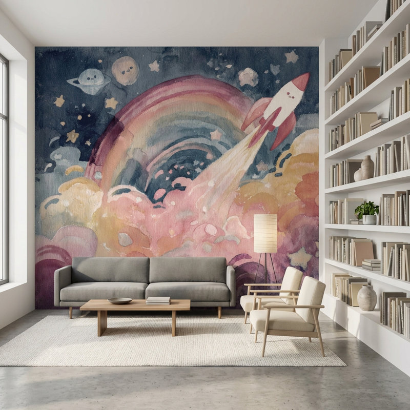Décoration murale amovible Space Space Rocket Planets, Peler et coller, 200 po x 120 po