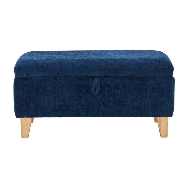 71cm Wide Rectangle Footstool Ottoman with Storage, Blue Chenille