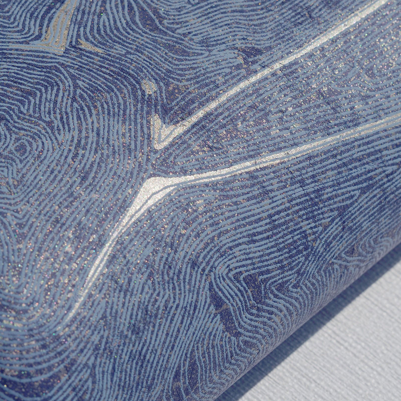  Rouleau de papier peint à lignes abstraites Modern Metals, Bleu