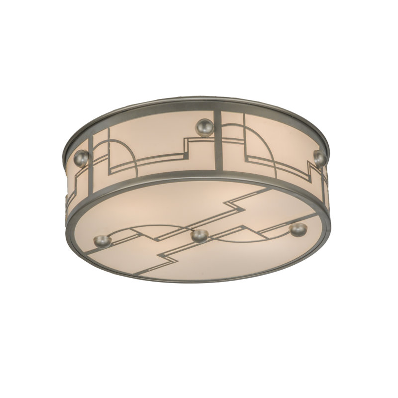 Nickel and Glass Art Deco Flush Mount Light