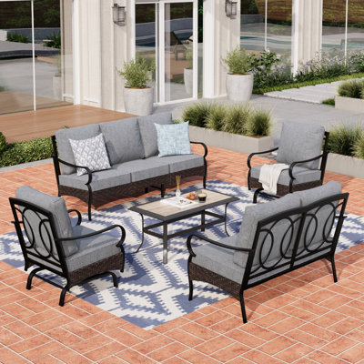 Salem 9-Person Rocking Outdoor Conversation Set with Loveseat & Rocking Lounge Chairs