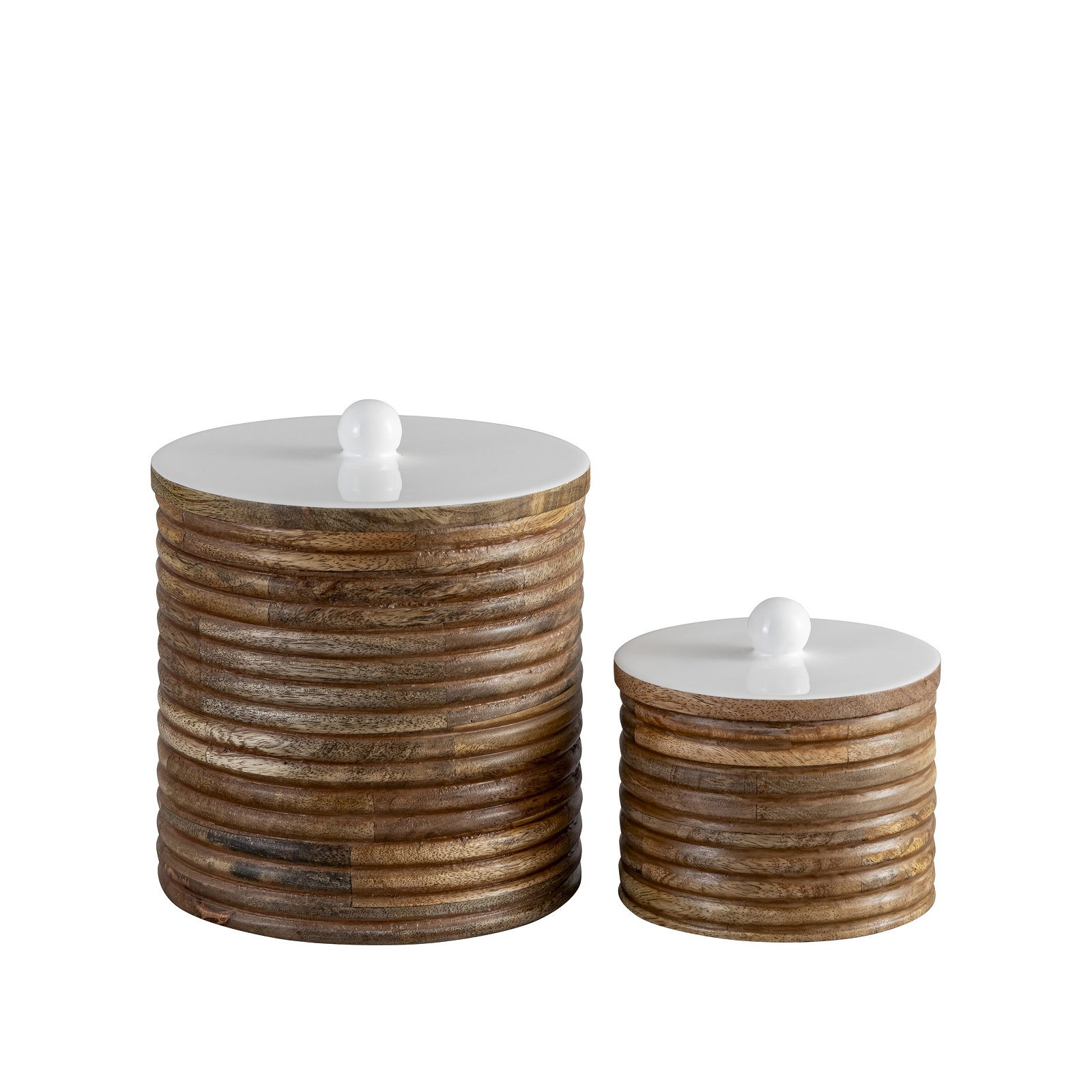 Mango Wood Canisters Set Of 2, Brown