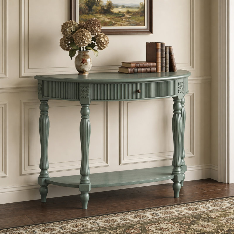 Console 45,27 po en bois massif avec tiroir et tablette, Green