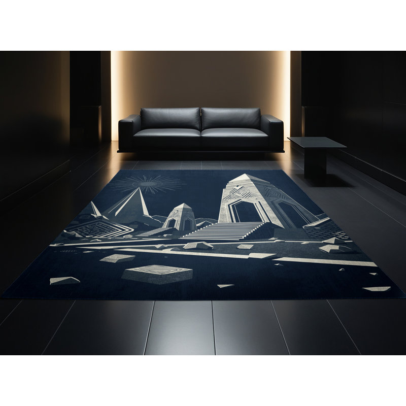 Tapis art déco lavable à la machine Alan Alien Temple Ruins, 7 x 10